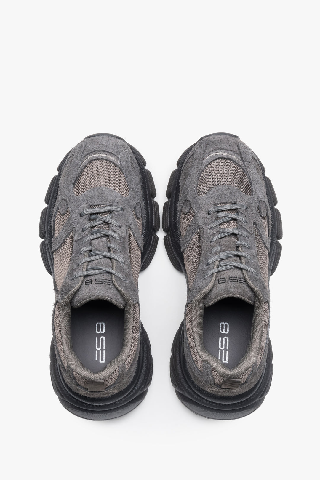 Women's platform sneakers, grey, made of natural velour and breathable mesh, ES8.