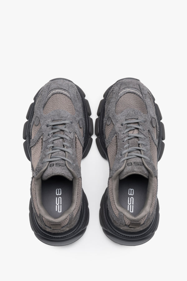 Women's platform sneakers, grey, made of natural velour and breathable mesh, ES8.