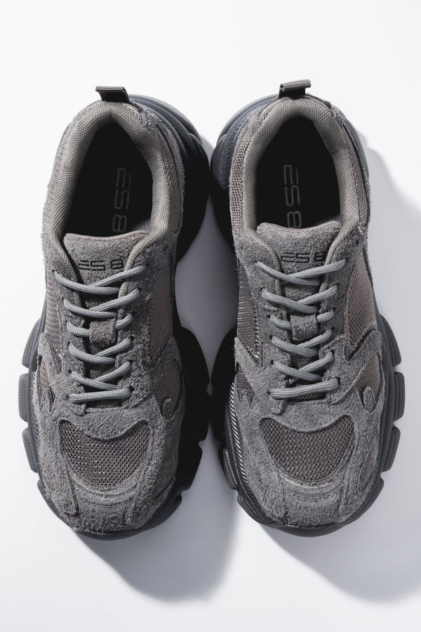 Women's Grey Chunky Sole Sneakers in Genuine Velour and Textile ES8 ER00120359