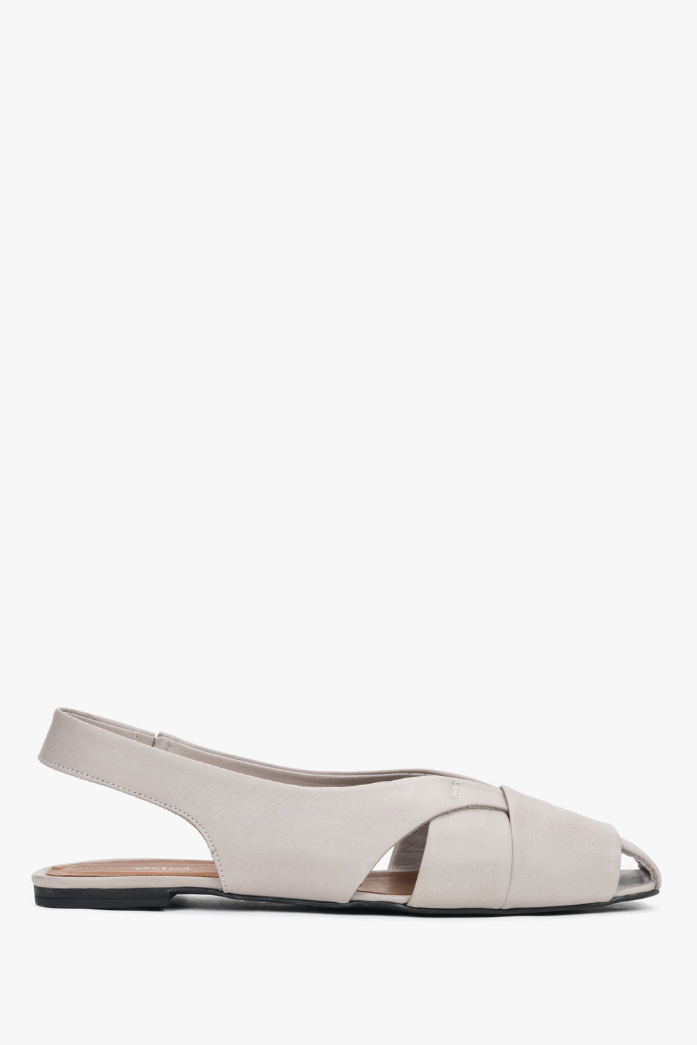 Women's Grey Leather Flat Sandals with Closed Toe & Open Heel Estro ER00119643
