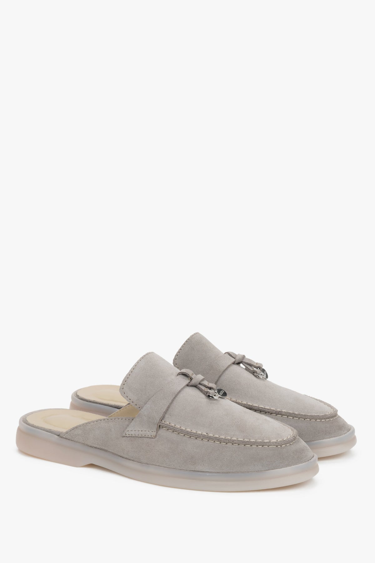 Grey women's mules made of soft Italian premium natural velour.