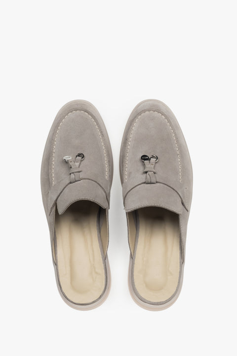 Estro women's mules, grey, made of soft Italian premium natural velour.