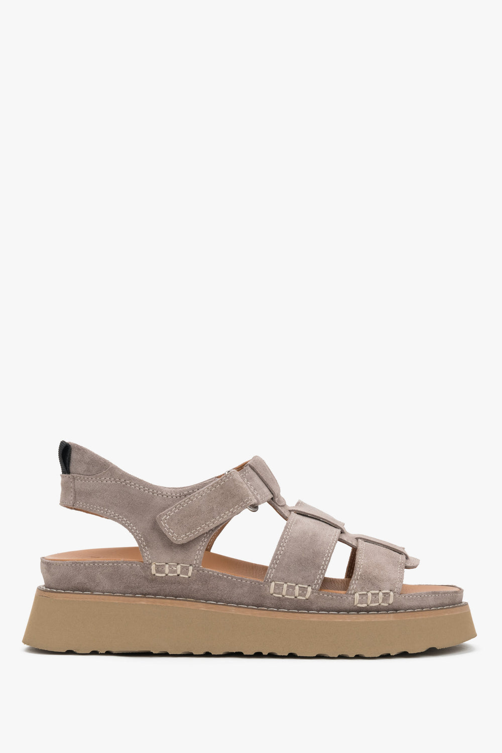Women’s Grey Platform Sandals made of Genuine Velour with Thick Sole Estro ER00117662.