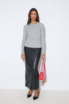 Grey ribbed women's long-sleeve top in cotton and viscose by Estro Club.