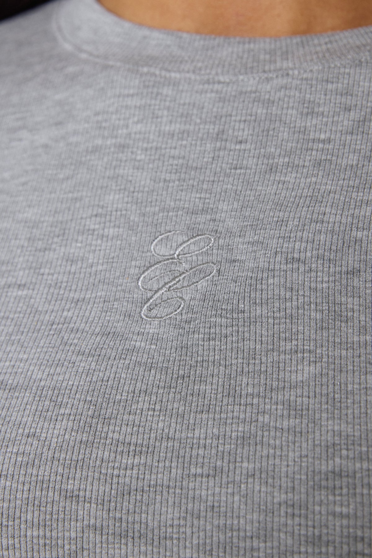 Grey ribbed cotton-viscose women's long-sleeve top by Estro Club - details.