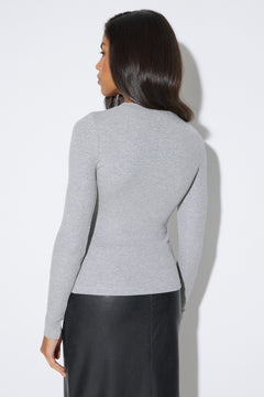 Fitted grey ribbed women's long-sleeve top in cotton and viscose by Estro Club.