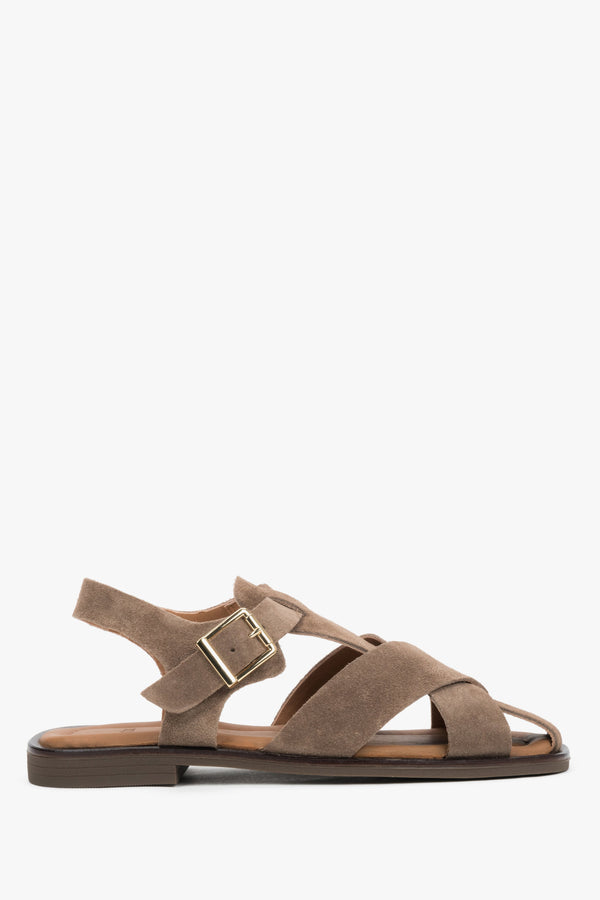 Women’s Grey Sandals made of Genuine Velour with Crossed Straps and Buckle Estro ER00117652.