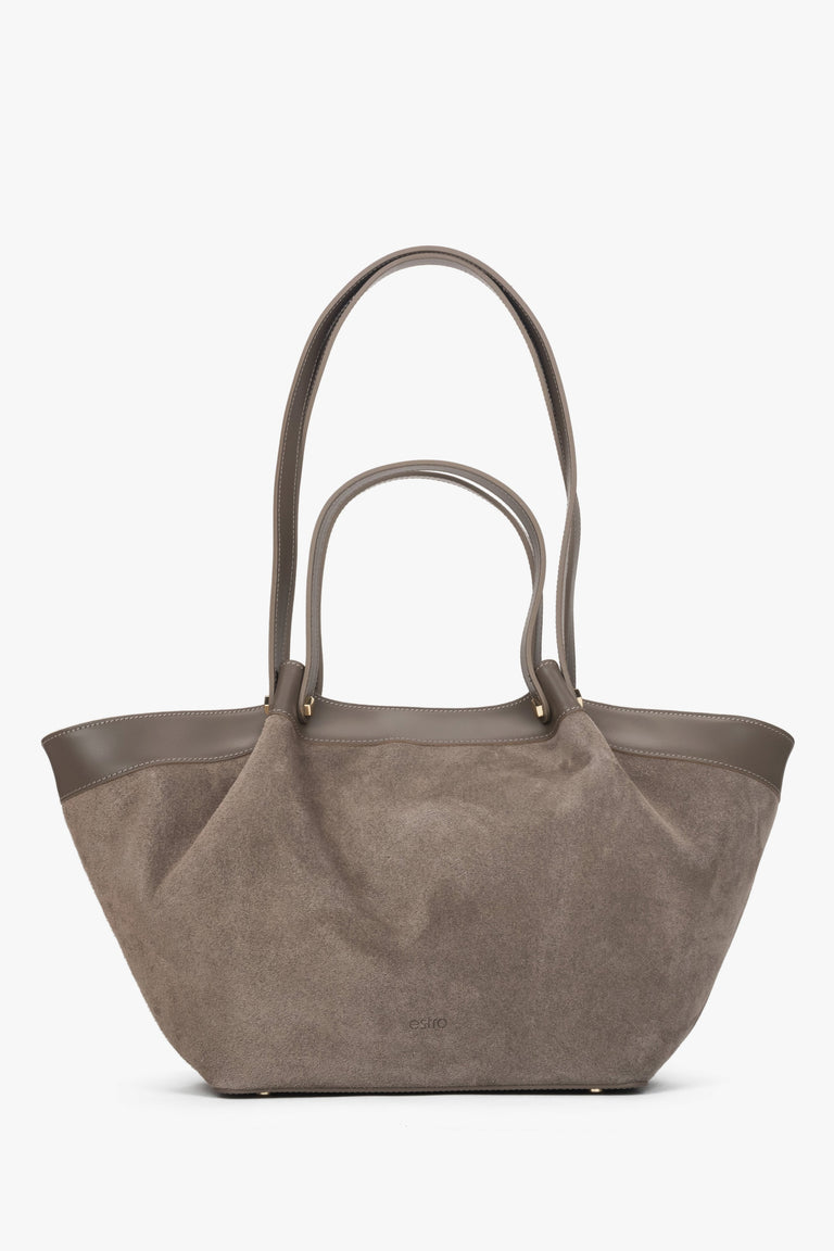Women's Grey Shopper Bag made of Premium Italian Genuine Velour Estro ER00118562.