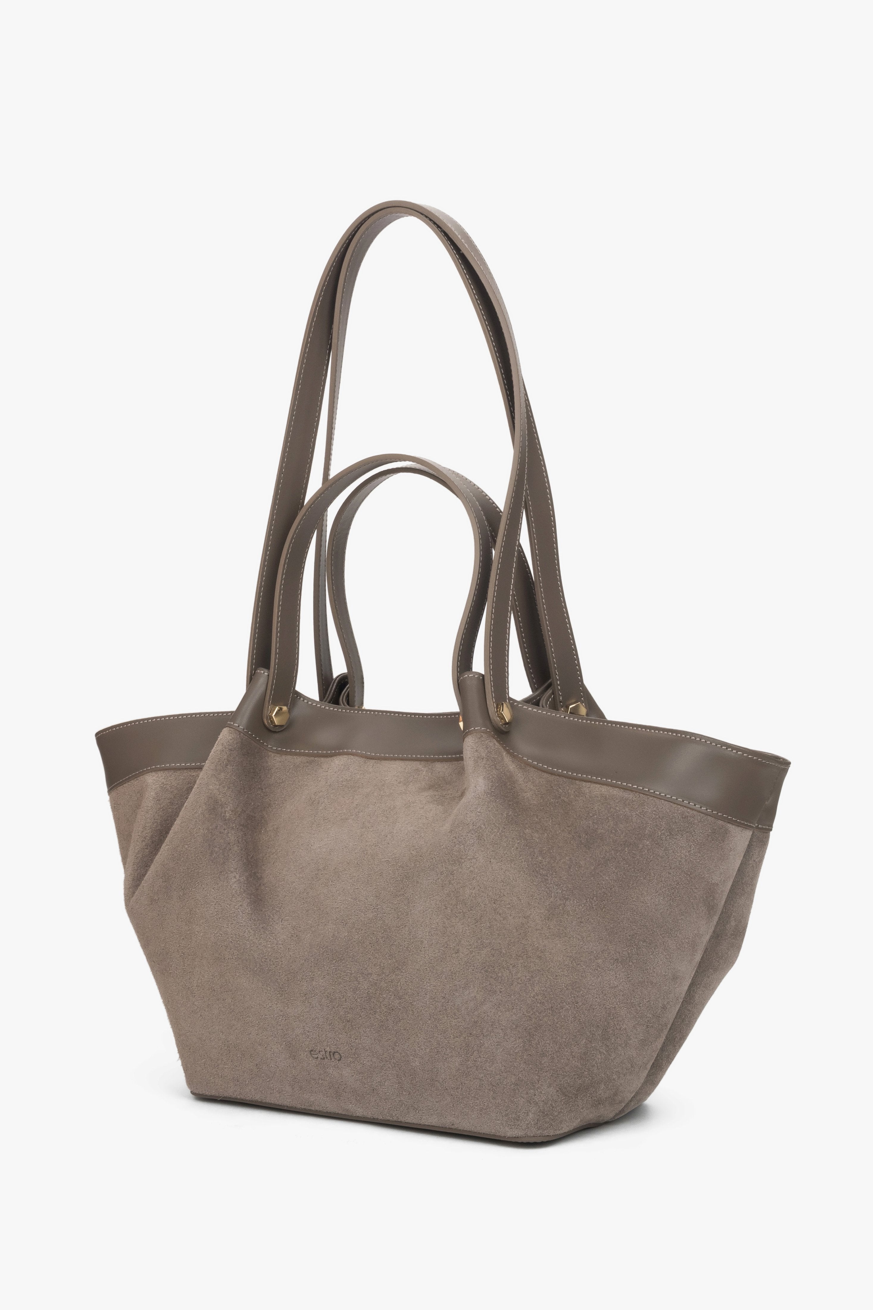 Women’s grey shopper bag made of Premium Italian genuine velour, Estro.