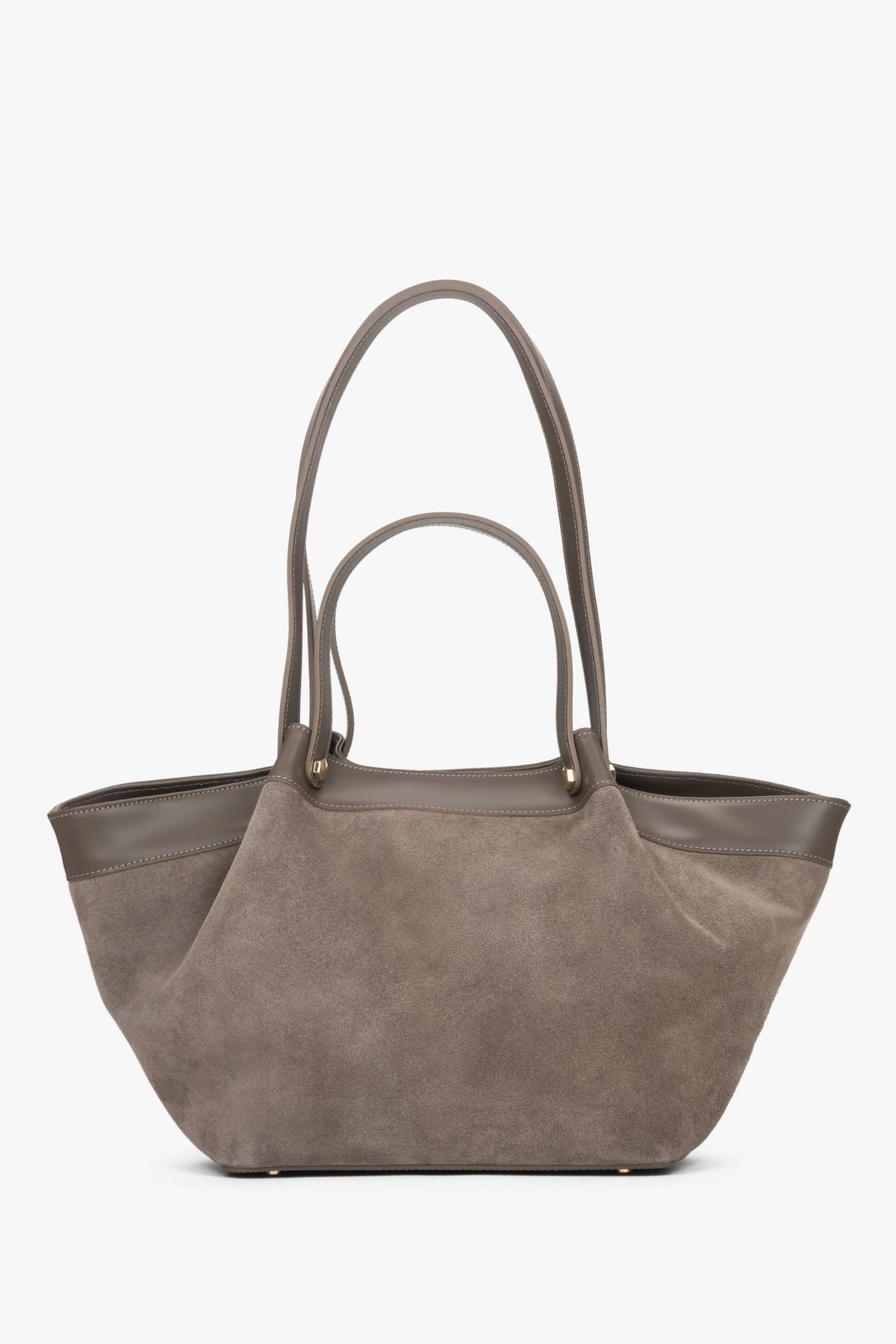 Women’s grey shopper bag made of Premium Italian genuine velour by Estro.