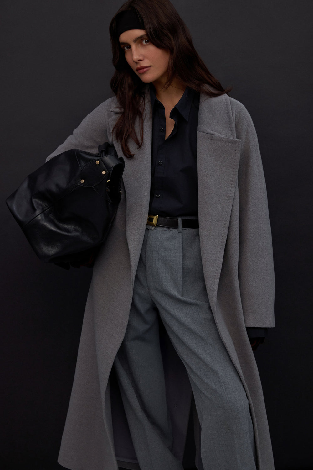 Women’s Grey Wool-Blend Coat with Wide Collar Estro ER00117898.