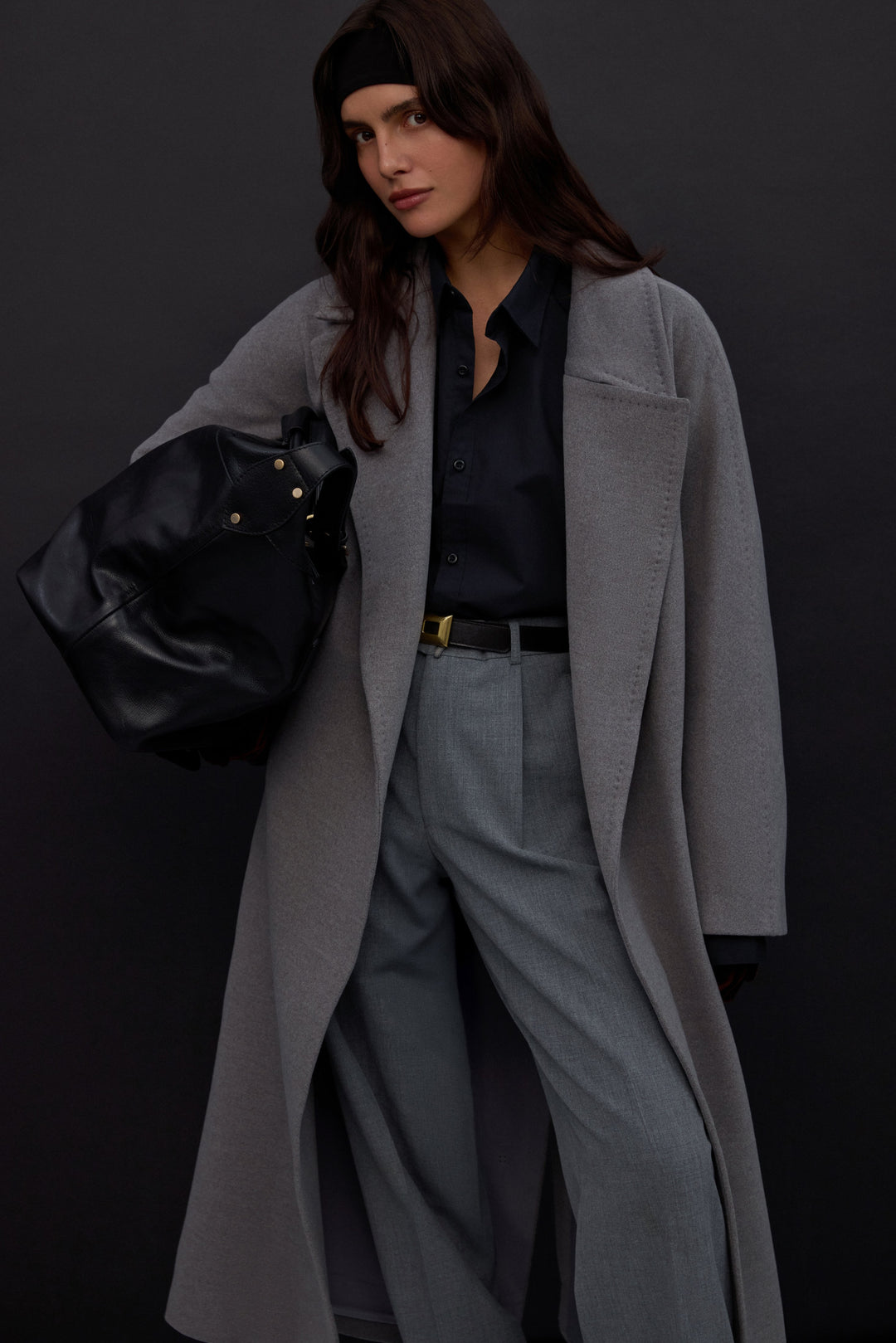 Women’s Grey Wool-Blend Coat with Wide Collar Estro ER00117898.