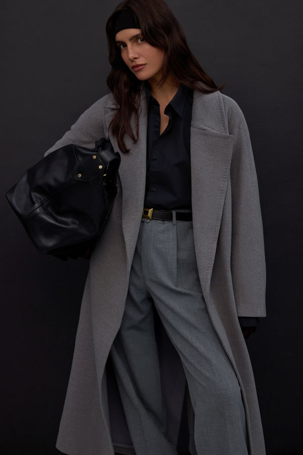 Women’s Grey Wool-Blend Coat with Wide Collar Estro ER00117898.