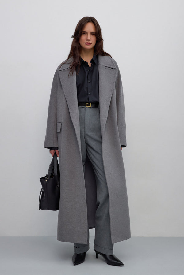 Women’s grey ankle-length coat with wool and wide collar Estro ER00117898.