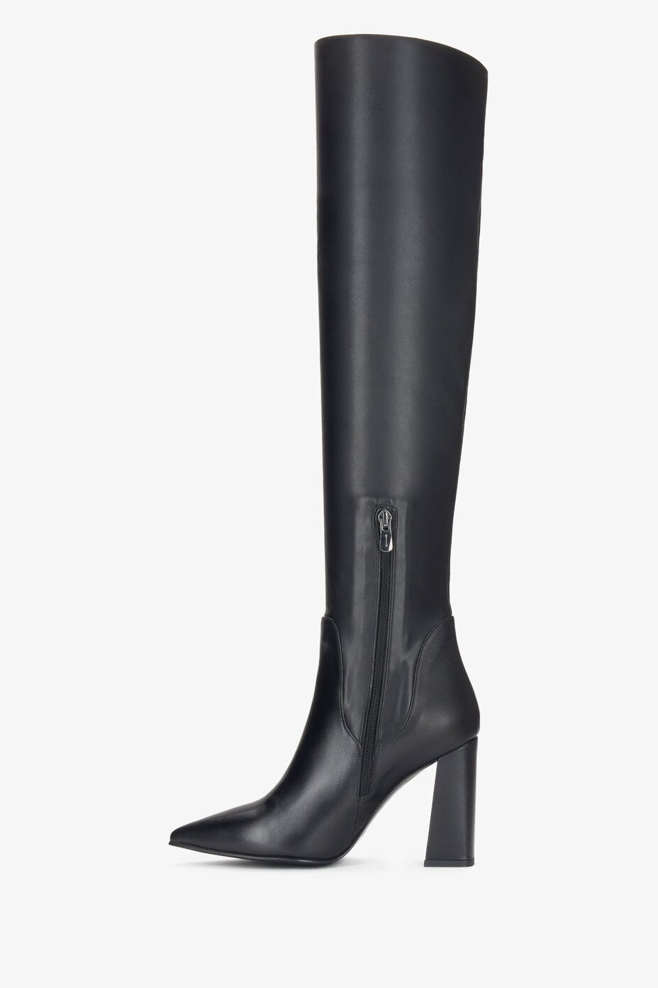 Women's pointed knee-high boots in black Estro - shoe profile.