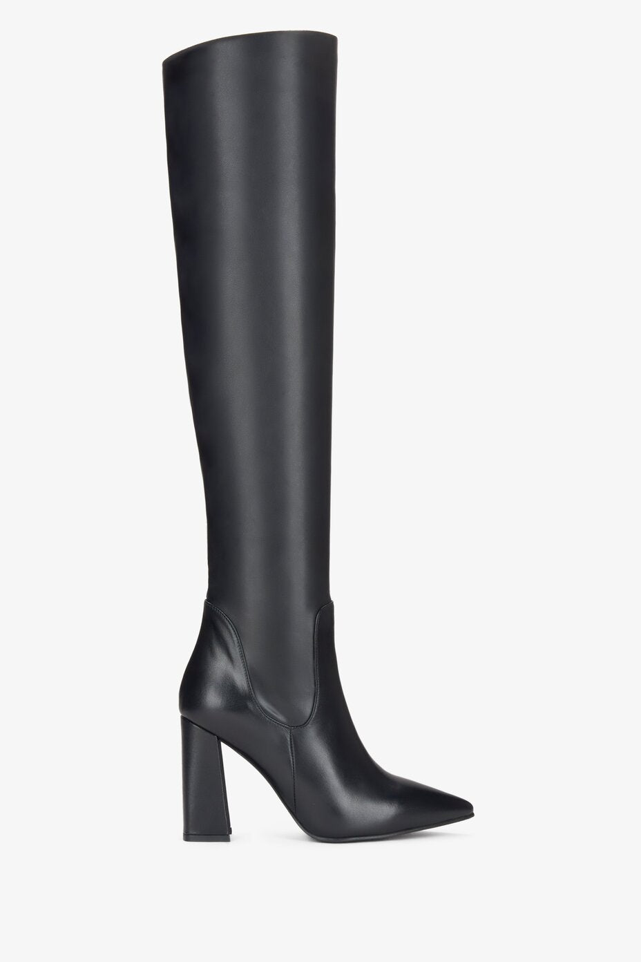 Women's High-Heeled Black Leather Boots Estro ER00113892