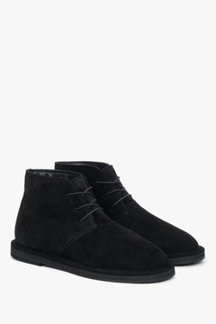 Women's Lace-Up Ankle Boots made of Black Genuine Velour.