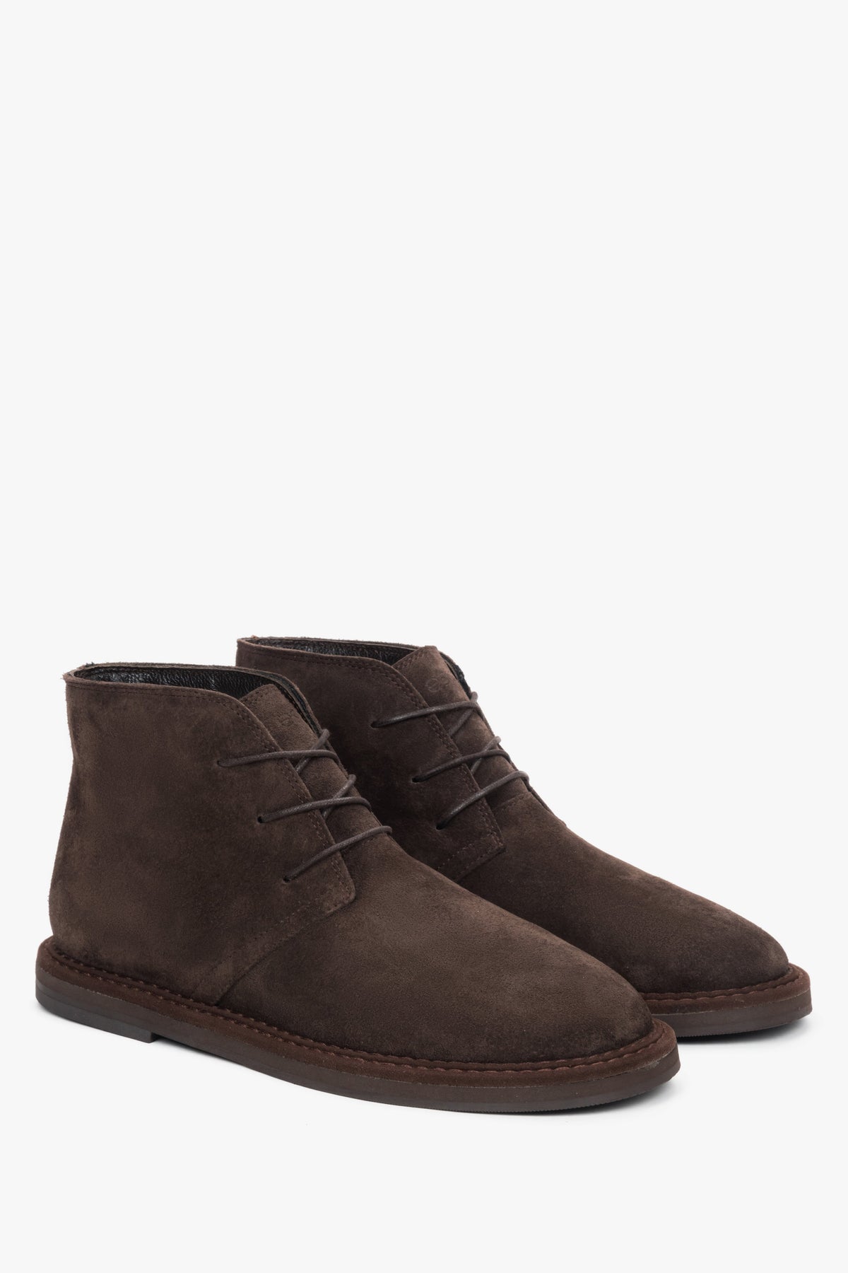 Lace-up women’s ankle boots made of dark brown genuine velour.