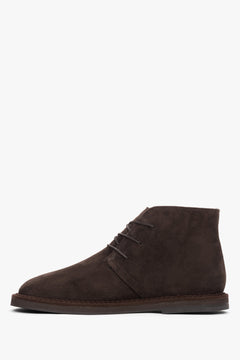 Dark brown genuine velour lace-up women’s ankle boots Estro ER00118222.