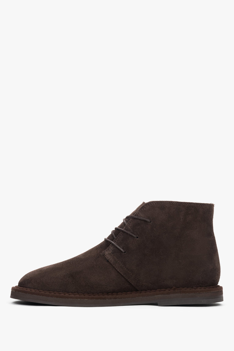 Dark brown genuine velour lace-up women’s ankle boots Estro ER00118222.