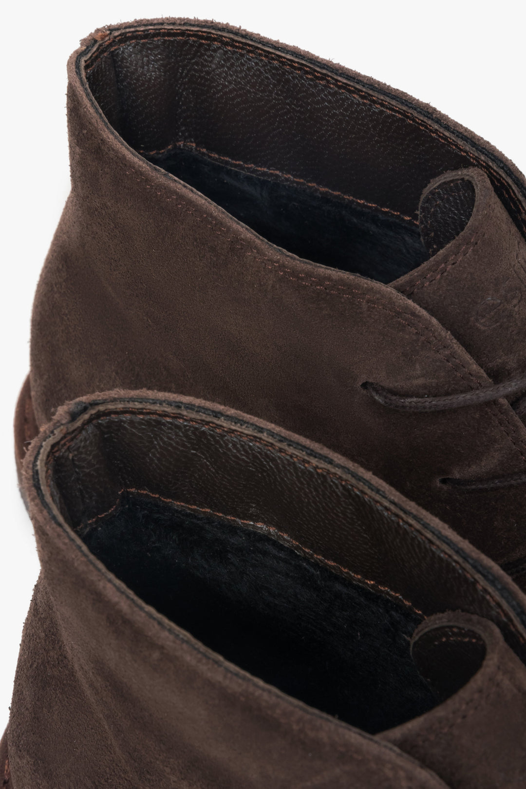 Dark brown lace-up women’s ankle boots made of genuine velour Estro ER00118222.