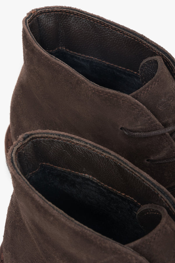 Dark brown lace-up women’s ankle boots made of genuine velour Estro ER00118222.