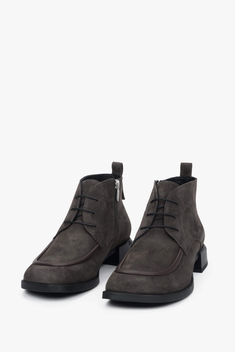 Brown Lace-Up Ankle Boots for Women made of Genuine Velour – Estro ER00118240.