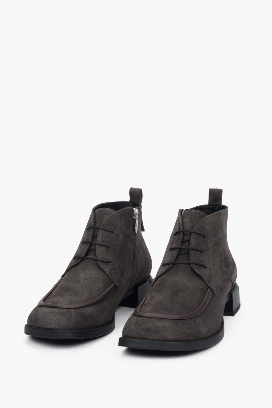 Brown Lace-Up Ankle Boots for Women made of Genuine Velour – Estro ER00118240.