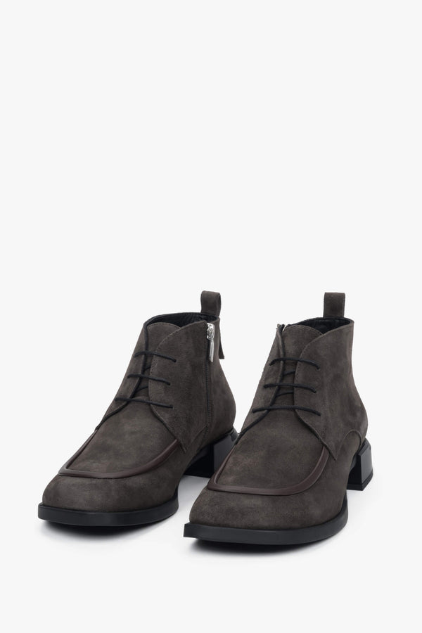 Brown Lace-Up Ankle Boots for Women made of Genuine Velour – Estro ER00118240.