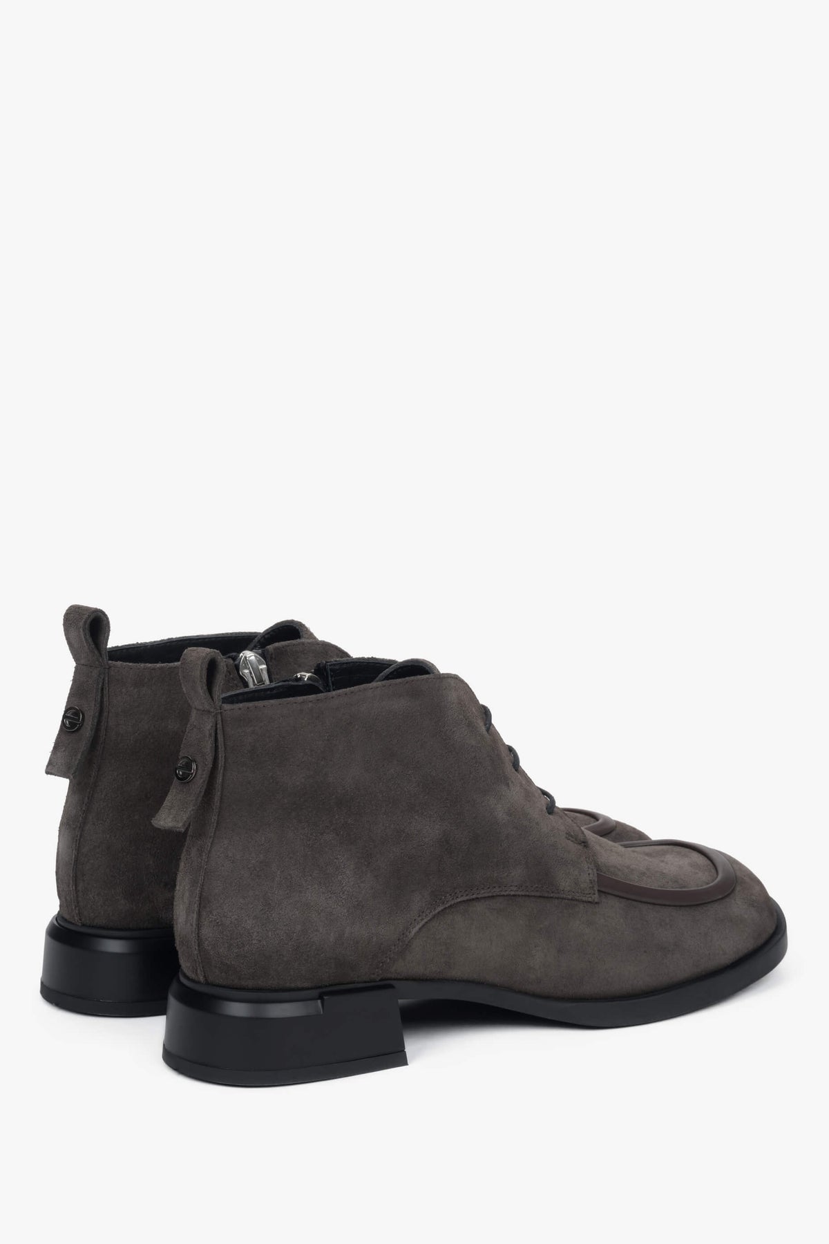 Made of Genuine Velour, Brown Women's Lace-Up Ankle Boots – Estro ER00118240.