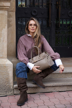 Estro - women's large brown handbag made of premium Italian genuine leather.