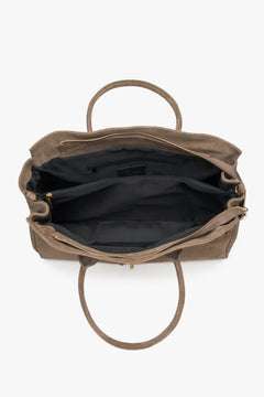 Large brown handbag made of Italian velour by Estro.