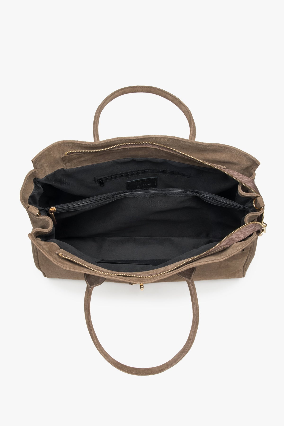 Large brown handbag made of Italian velour by Estro.