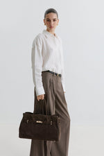 Women's Large Dark Brown Bag made of Premium Italian Genuine Velour Estro ER00116357.