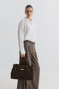 Women's Large Dark Brown Bag made of Premium Italian Genuine Velour Estro ER00116357.