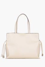 Women’s Large Leather Shopper Bag with Drawstrings in Milky-Beige Colour Estro ER00119886.