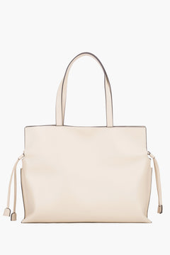 Women’s Large Leather Shopper Bag with Drawstrings in Milky-Beige Colour Estro ER00119886.
