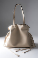Women’s Large Leather Shopper Bag with Drawstrings in Milky-Beige Colour Estro ER00119886