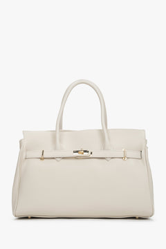 Women's Large Milky Beige Bag made of Premium Italian Genuine Leather Estro ER00117034.
