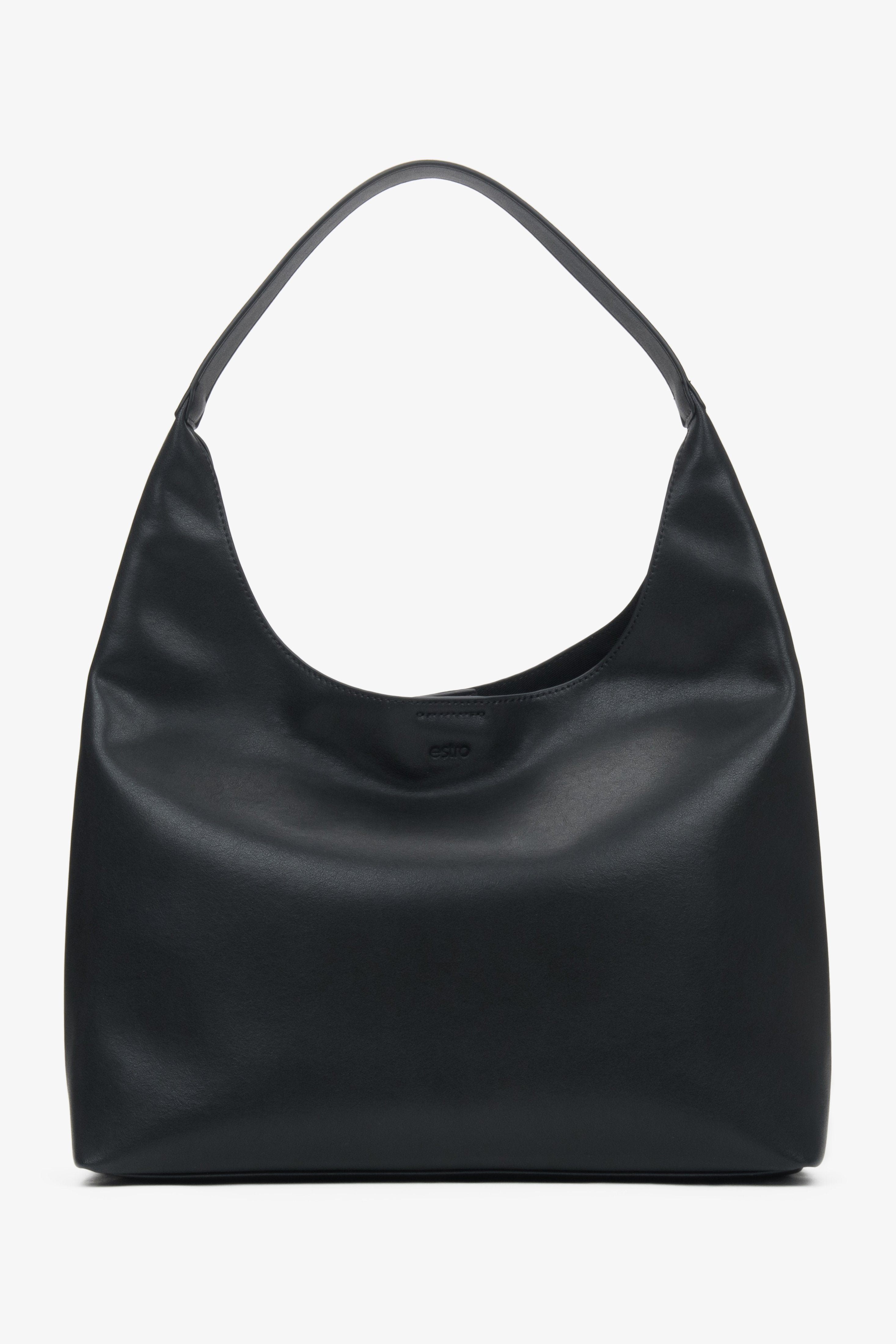 Women's Black Shopper Bag made of Genuine Leather Estro ER00116833.