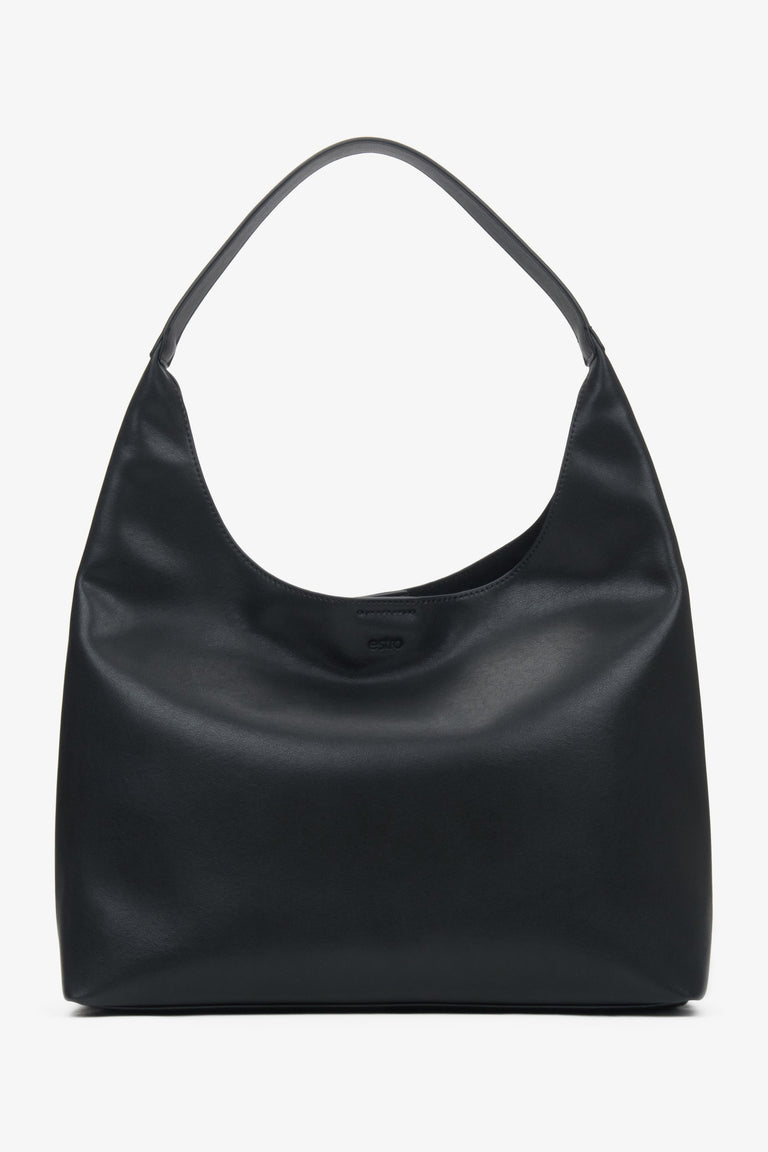 Women's Black Shopper Bag made of Genuine Leather Estro ER00116833.