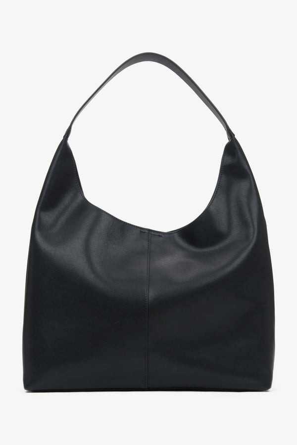 Large black women's shopper bag by Estro, made of genuine leather.