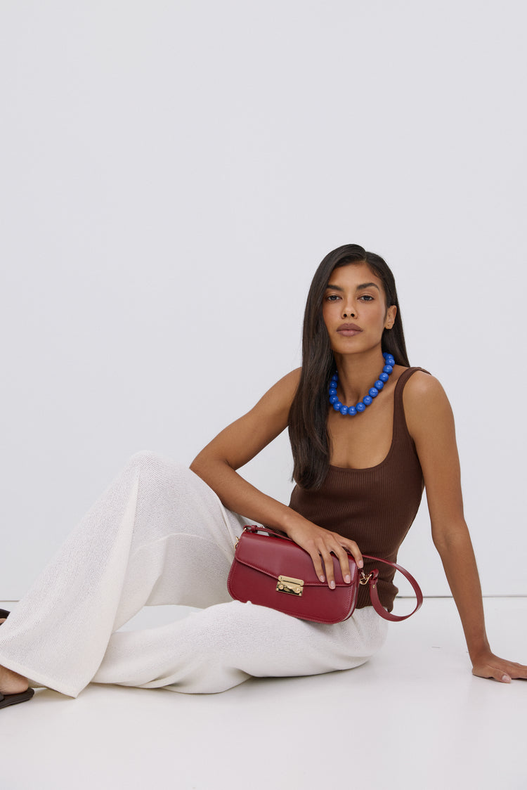 Women's Burgundy Shoulder Bag made of Genuine Leather.
