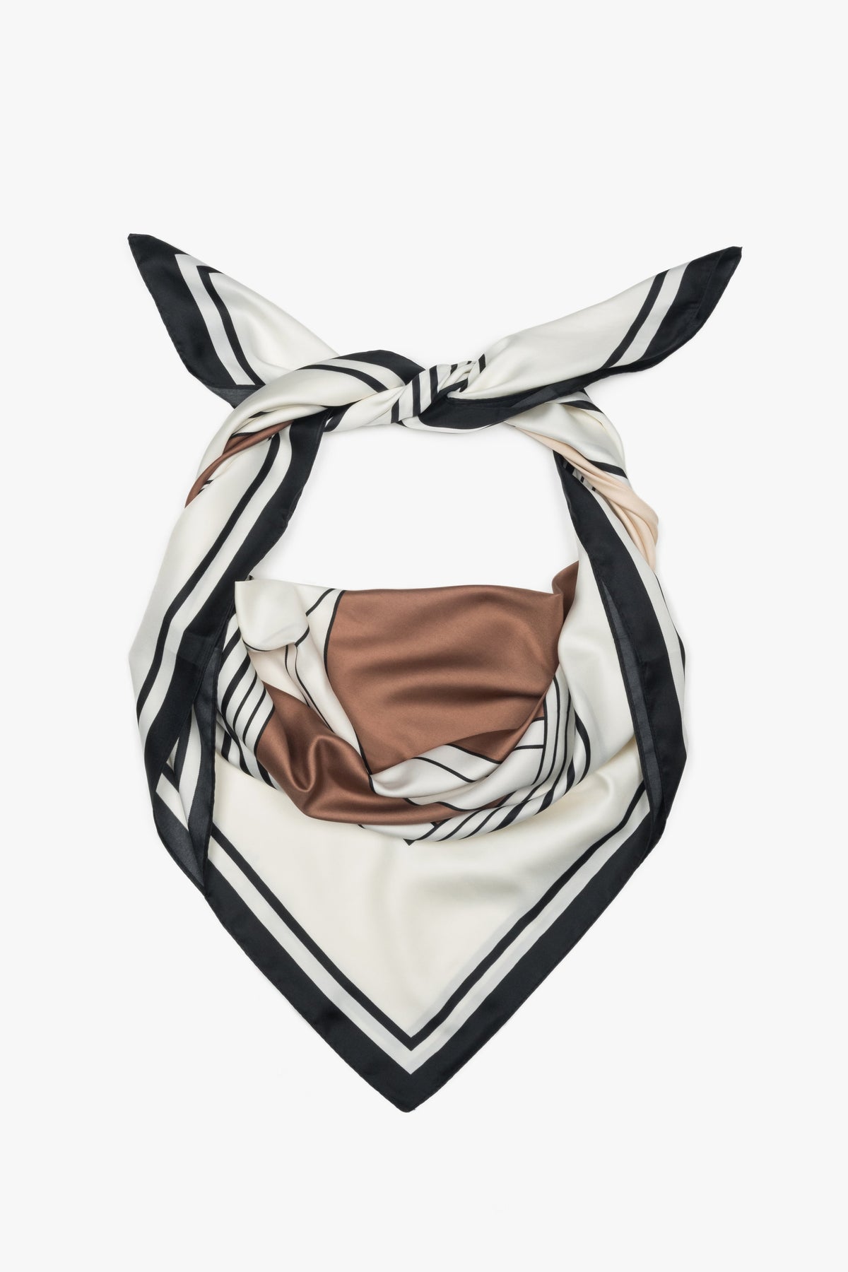 Women's Light Beige-Brown-Black Neckerchief with Abstract Pattern Estro ER00118575.