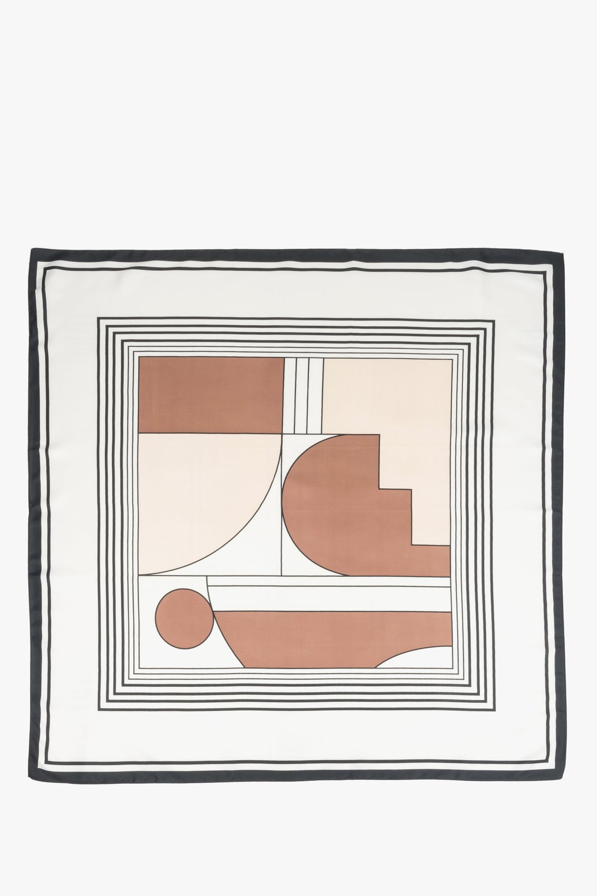 Women's scarf in light beige, brown, and black colors with abstract pattern.