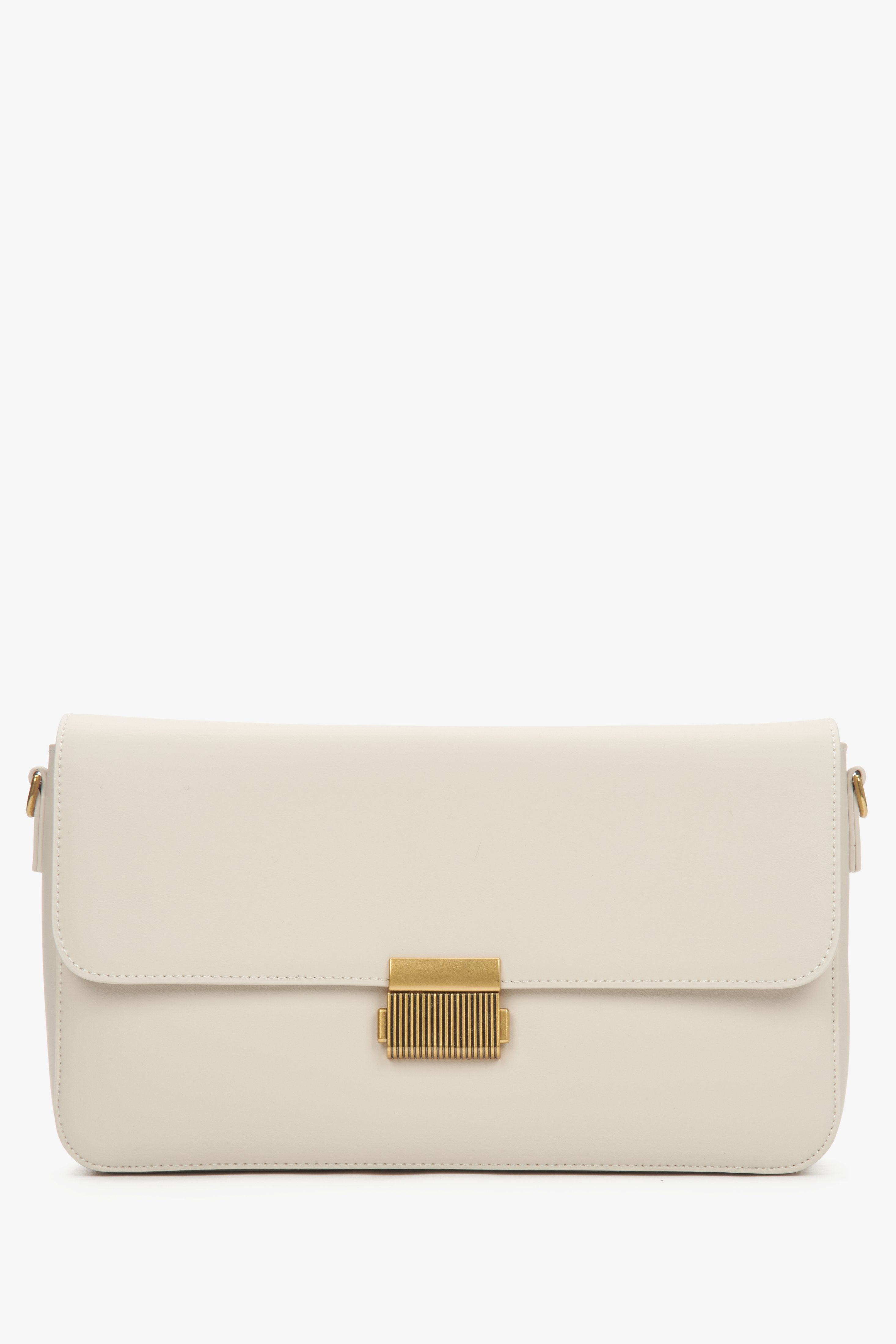 Women's Light Beige Genuine Leather Crossbody Bag with Gold Hardware Estro ER00116639.
