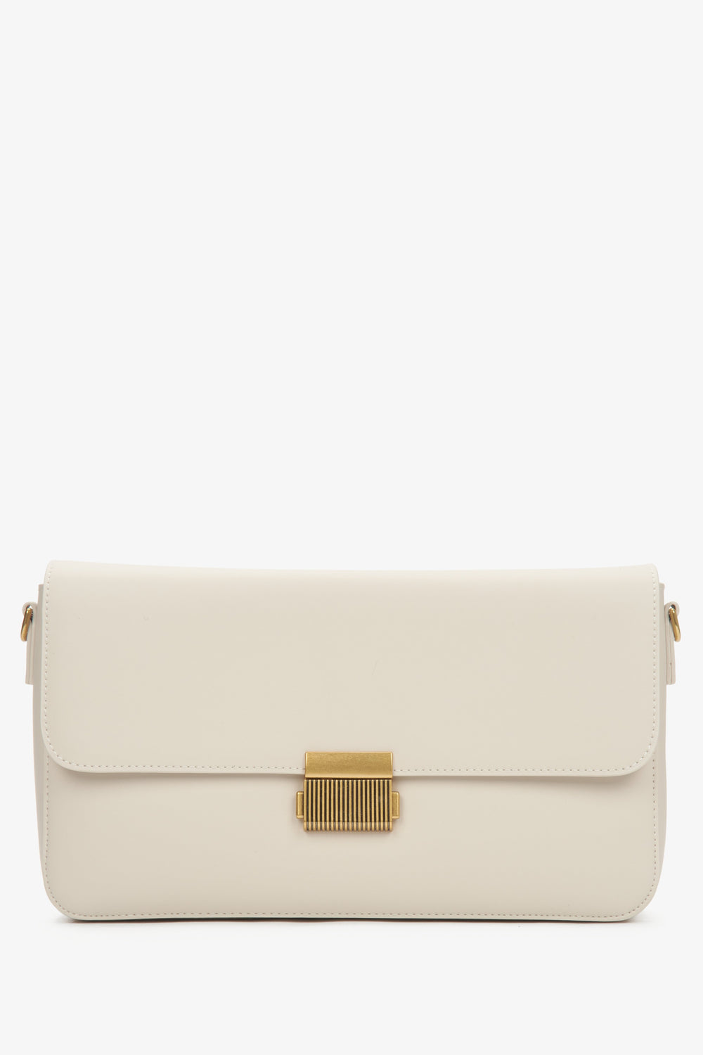Women's Light Beige Genuine Leather Crossbody Bag with Gold Hardware Estro ER00116639.