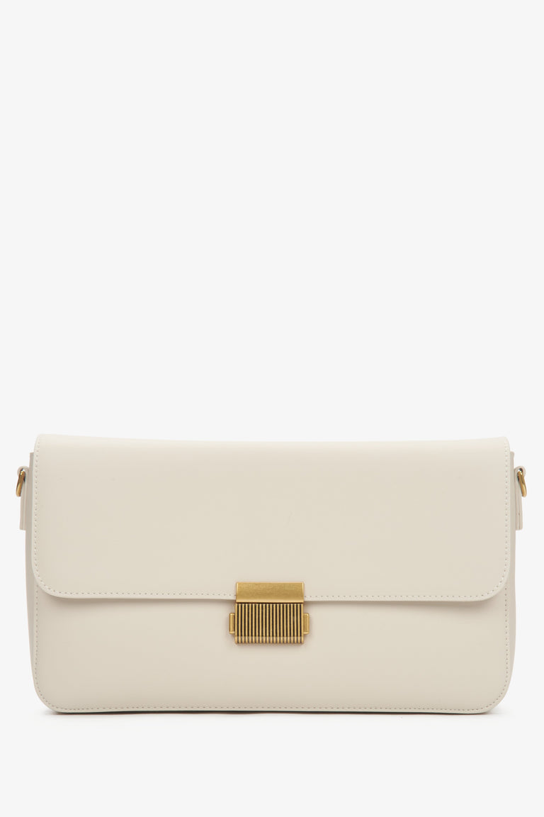 Women's Light Beige Genuine Leather Crossbody Bag with Gold Hardware Estro ER00116639.