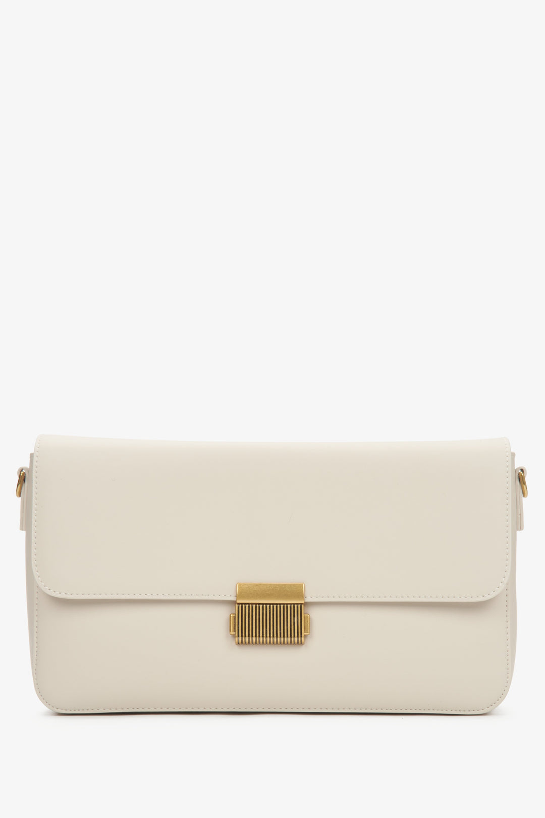 Women's Light Beige Genuine Leather Crossbody Bag with Gold Hardware Estro ER00116639.