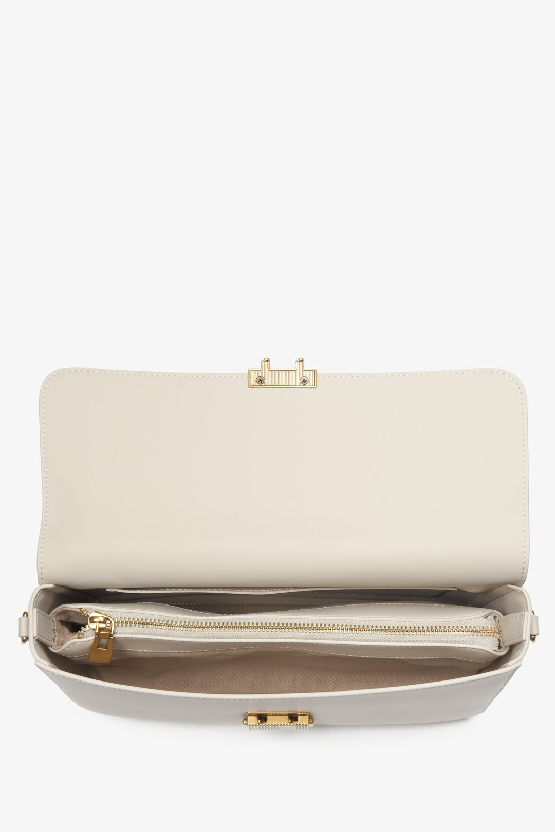Women's light beige crossbody bag made of genuine leather with gold hardware Estro.